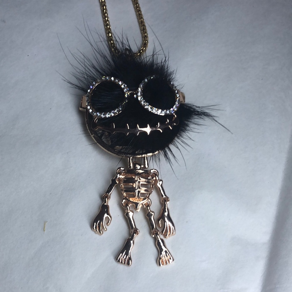 Halloween Skeleton necklace with fuzzy head